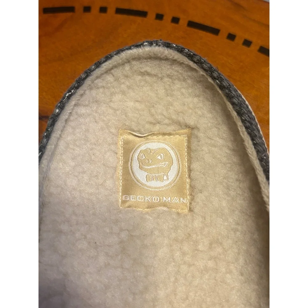 Walk Hero Gecko Man Mens 10 Grey Canvas Faux Fur Lined Slip On Mules Loafers